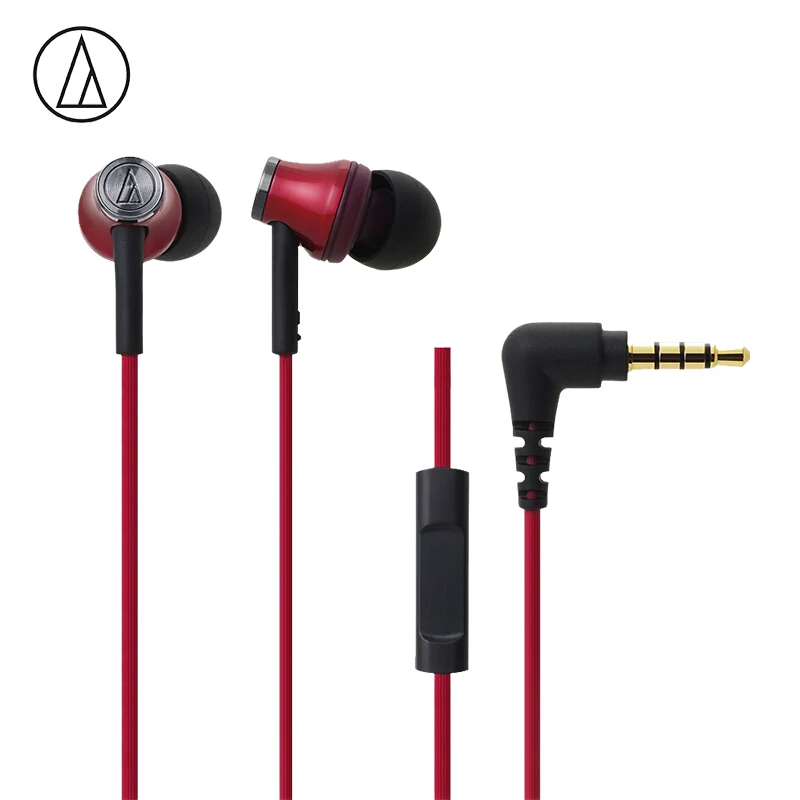 red Audio-Technica ATH-CK330IS проводные наушники 3,5 мм разъем в уши с микрофоном проводное управление для Xiaomi huawei Oppo и т. Д - Color: red