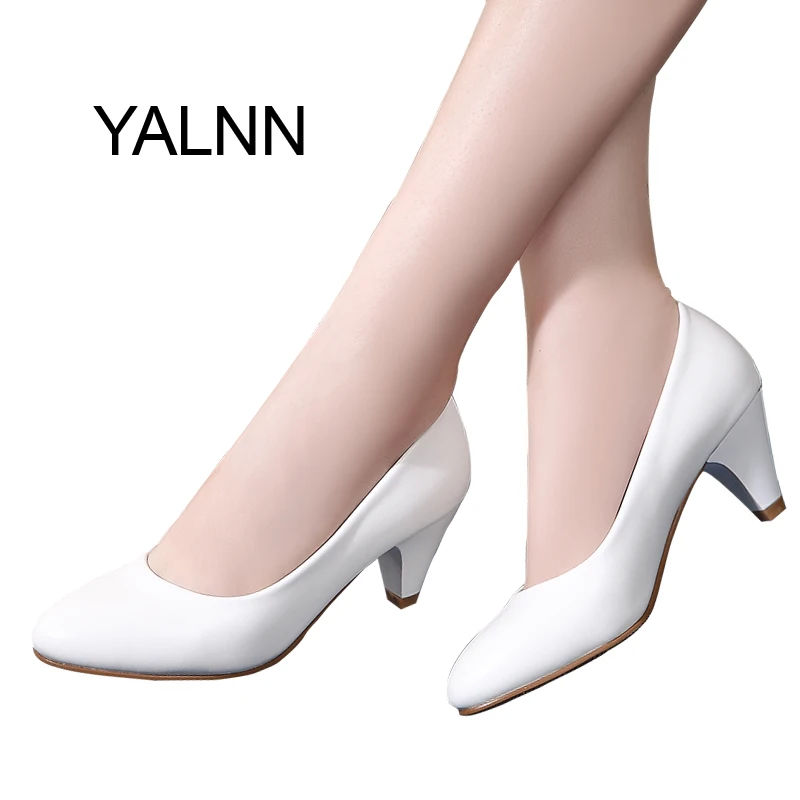 YALNN/женские кожаные туфли лодочки на каблуке средней высоты классические