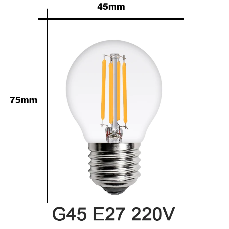 G45 Светодиодный лампа накаливания Эдисона E14 E27 220V C35 G45-G95 ST60 A60 T45 2W 4W 6W 8W подвесной светильник в стиле ретро лампы в форме свечи люстра лампа украшения дома светильник - Испускаемый цвет: G45