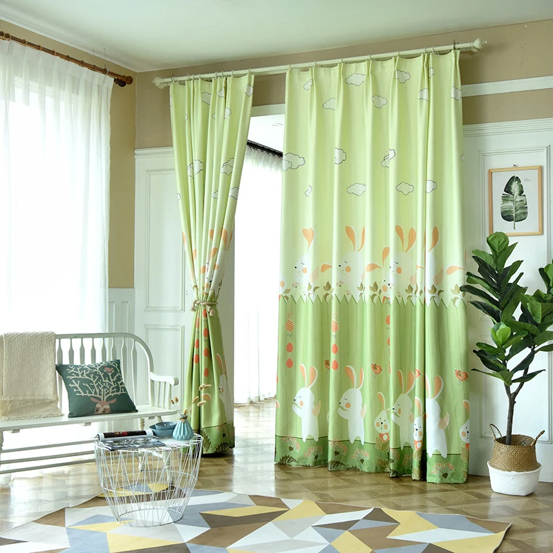 QANHU Hot Sale Rabbit Manor Polyester/Cotton Comfortable Living Curtains for the Room bedroom Children Baby Free shipping | Дом и сад