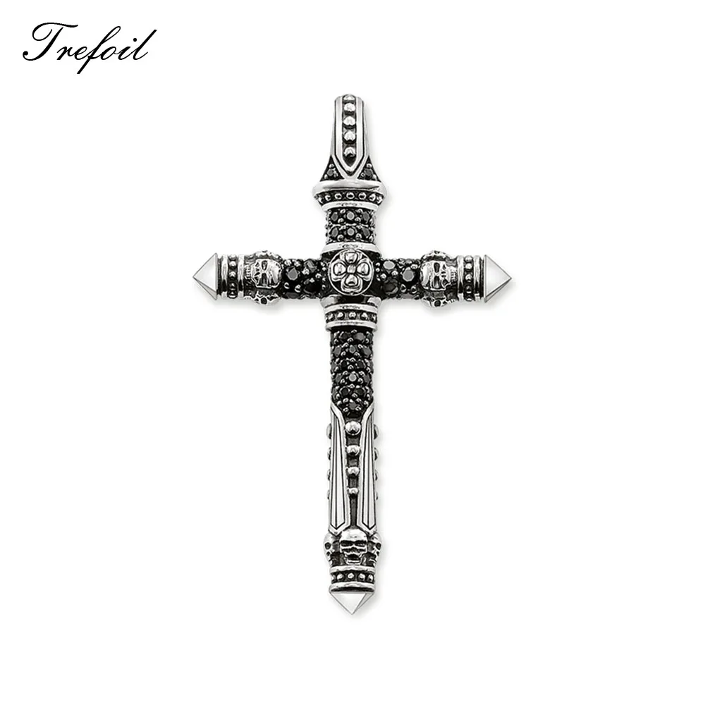 Cross Кулон фараон скарабей череп крест, новые этнические модные ювелирные изделия винтажный 925 пробы Серебряный подарок для женщин подходит ожерелье - Окраска металла: Cross