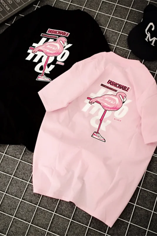 Фламинго Печать Повседневная летняя обувь T футболка розовые/черные/белые хочу