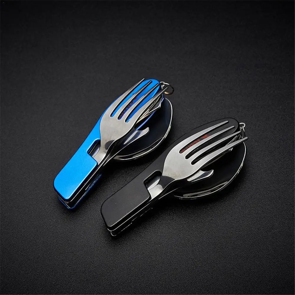 4 in1 Multi-Function Tool Foldable Fork Spoon Set Stainless Steel Camping Travel Picnic Cutlery Portable Outdoor Tableware | Спорт и