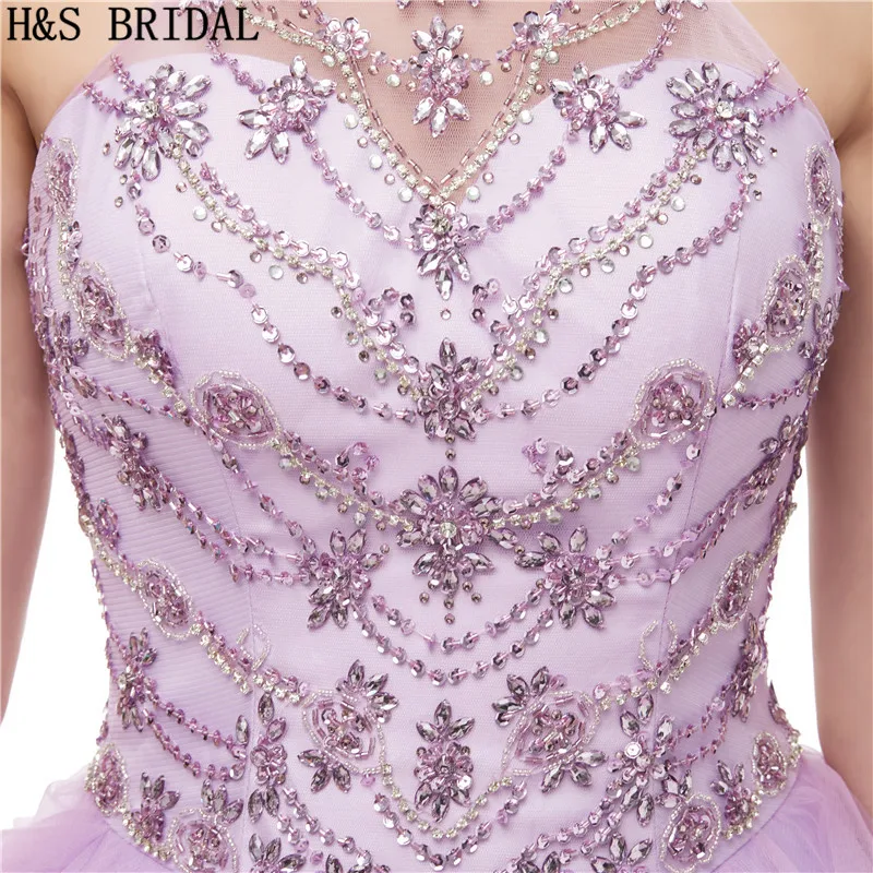 H & S/свадебное платье с лямкой на шее Сиреневое бисером бальное vestidos de 15 anos quinceanera