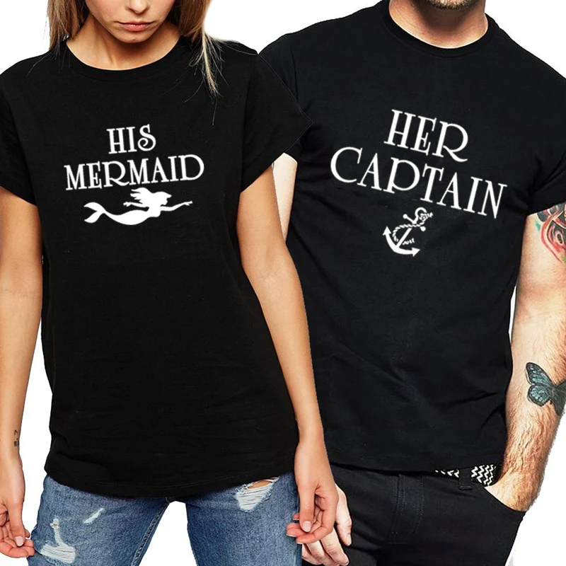 Хлопковая футболка для пар женская летняя с принтом Captain Mermaid 2018 повседневные