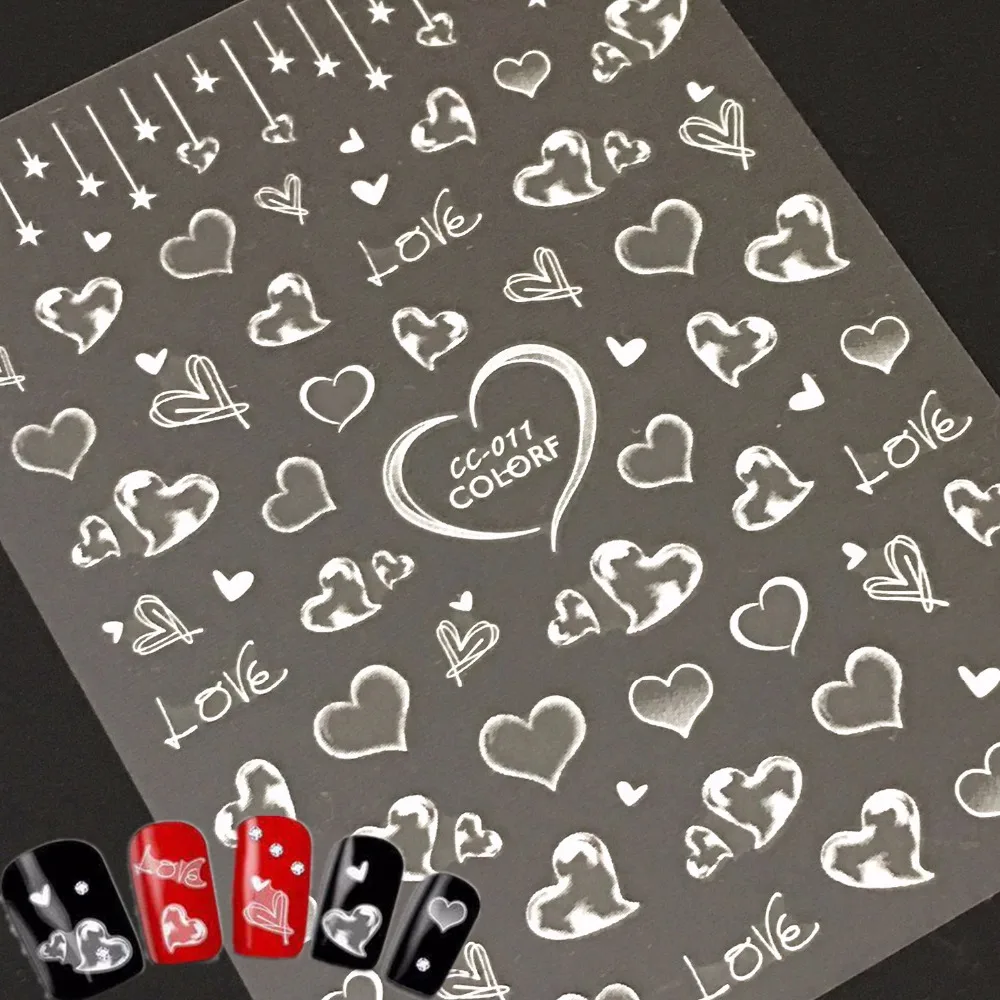 

Newest CC-011 heart pattern 3D nail stickers template nail decals back glue DIY decorations manicure accessory