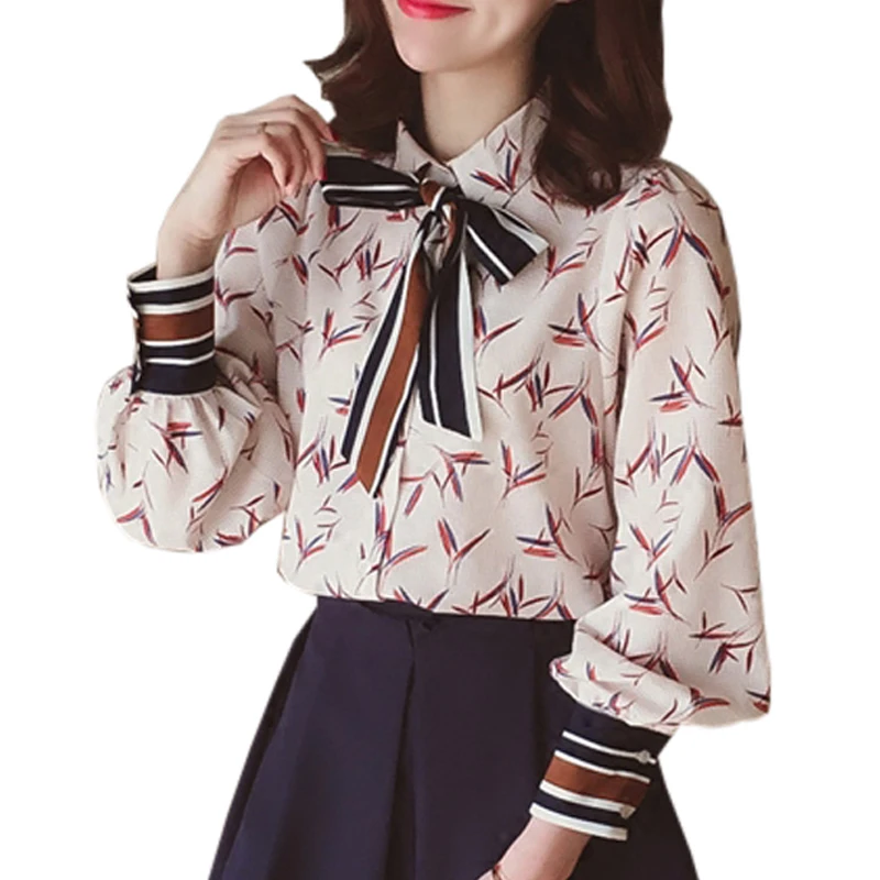 Новый Женский Рубашка Лето 2017 Большой размер Печатных Длинными рукавами Шифон