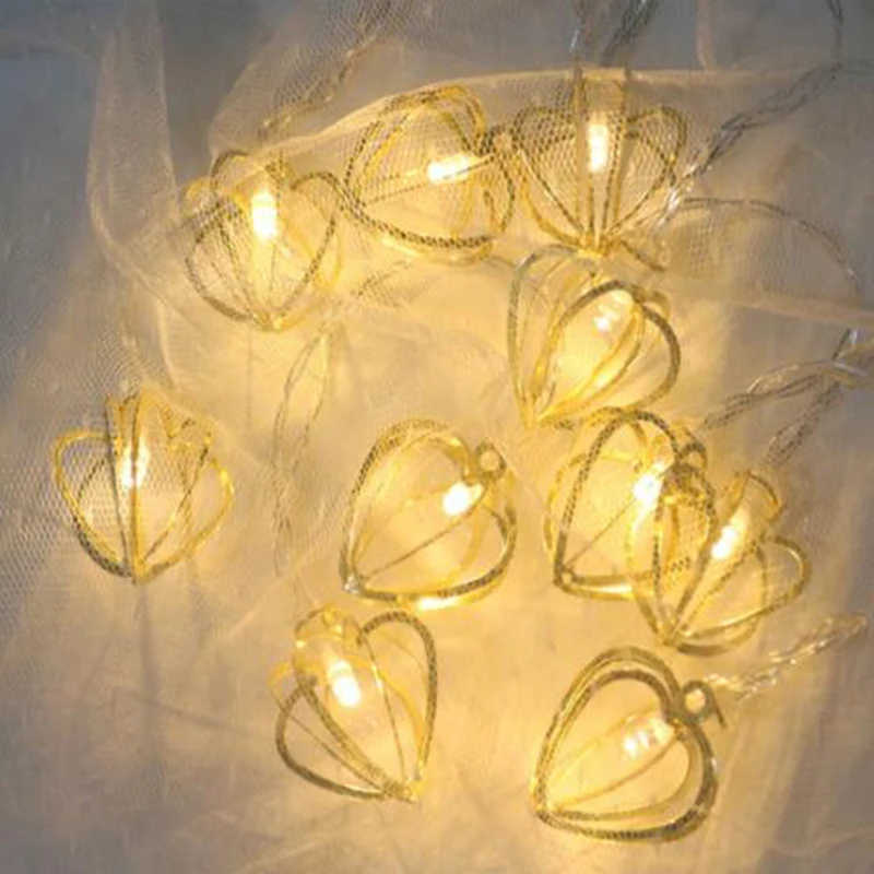 

mycyk new 10leds wrought iron heart battery powered light string multi-faceted love decoration small lights LED Christmas lights