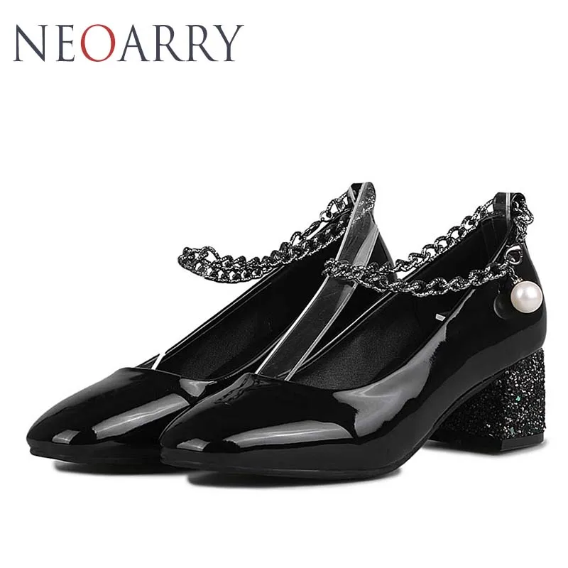 Neoarry 2018 new spring summer Women Thick High Heel Pumps Shoes Punk Chains Ankle strap Retro Classic Ladies LT674 | Обувь