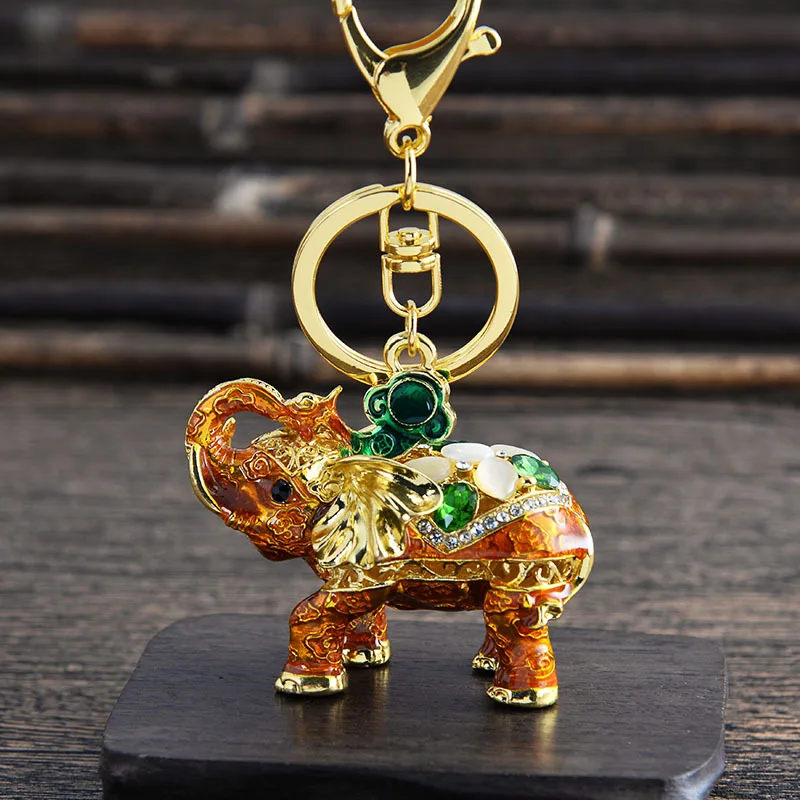 

Creative 3D Enamel Elephant Keychains Crafts Key Chain Fashion Key Ring Crystal Animal Bag Pendant Keyrings Unique Jewelry