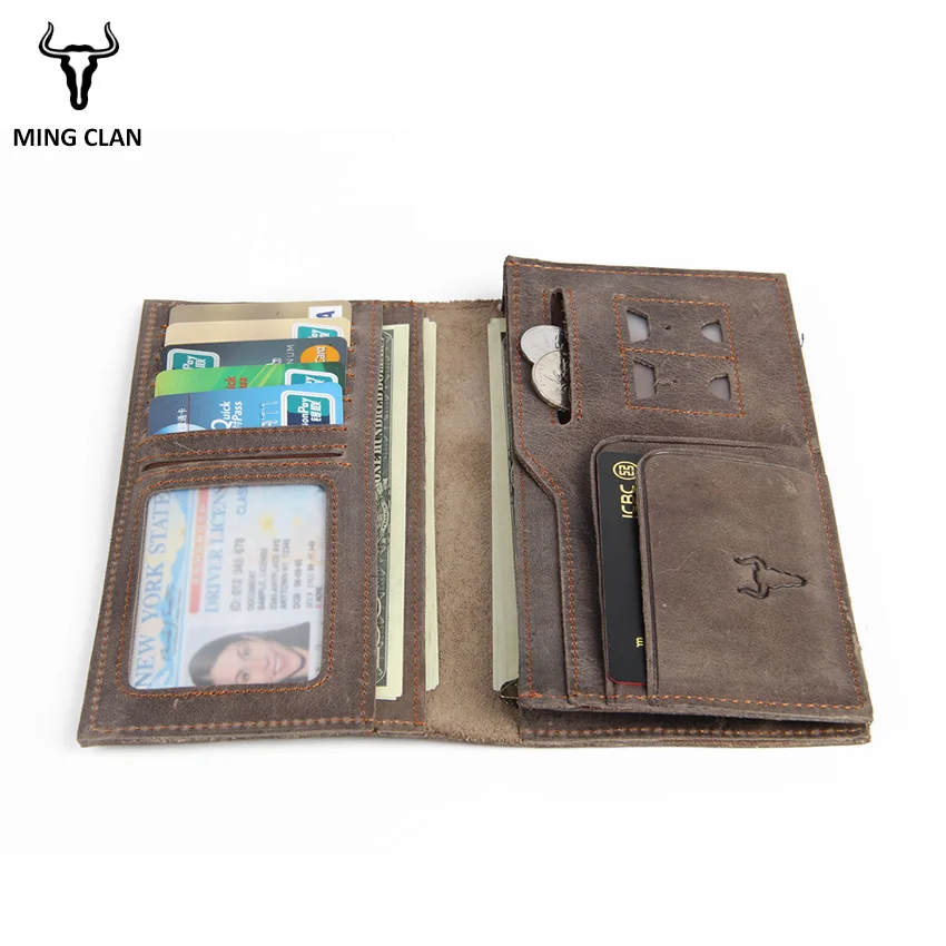 Длинный клатч Mingclan из натуральной воловьей кожи Crazy Horse для мужчин и женщин