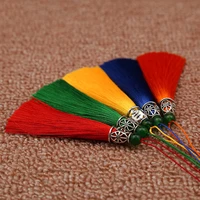 5pcs 21 colors mixed silk tassel cords brush jewelry with bead charms pendants tassels silver caps for diy jewelry accessories