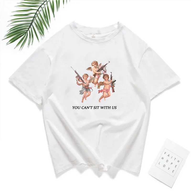 Женская футболка с короткими рукавами Angel Повседневная круглым вырезом и принтом