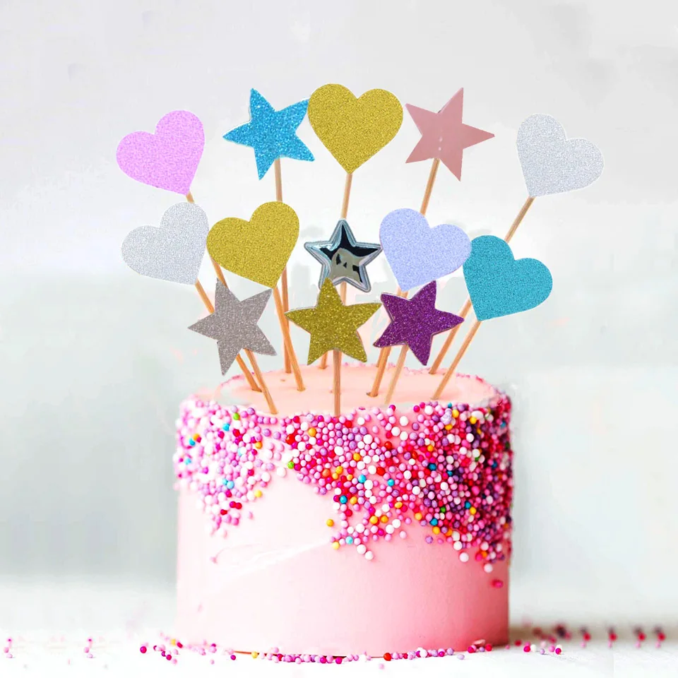 4 шт Блестящий Топпер для торта золотого цвета Сердце Звезда бумага кекс С Днем