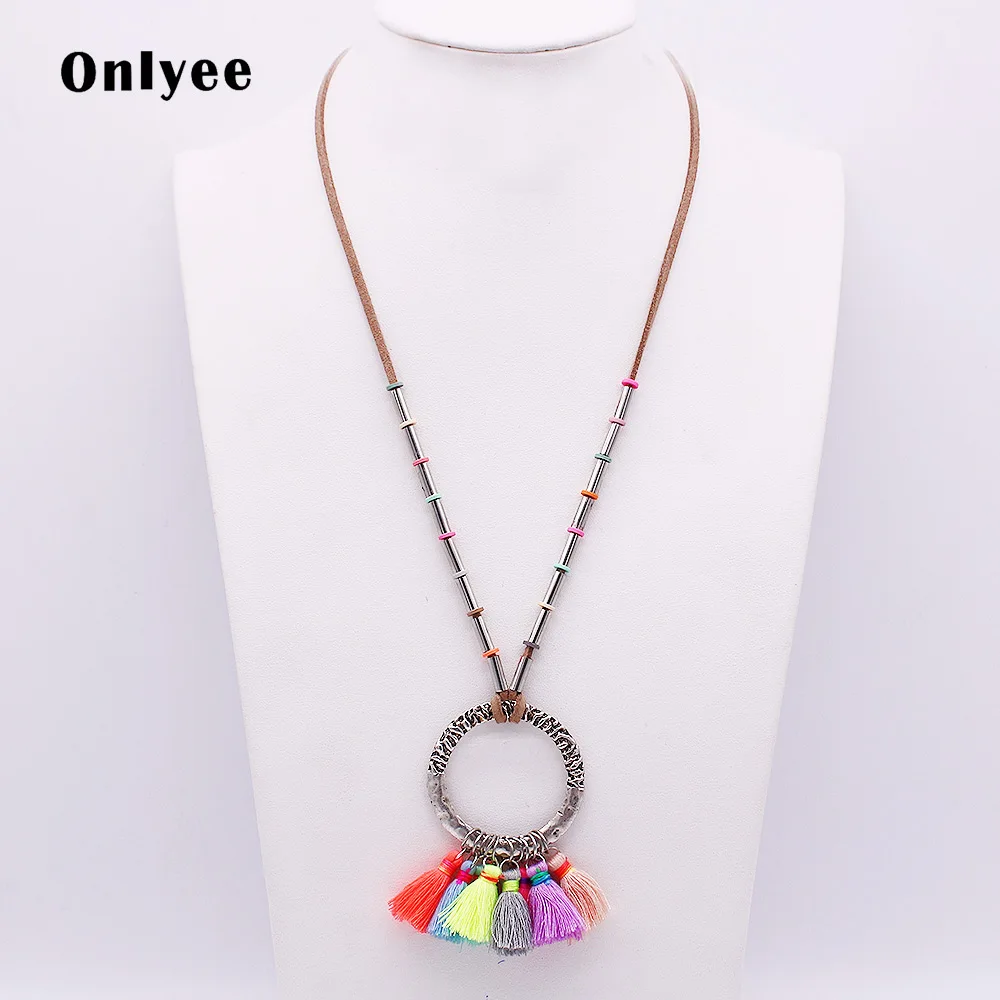 Women's Statement Necklace Bohemia Alloy Feather Accessories Round Pendants and Colorful Tassel Jewelry | Украшения и