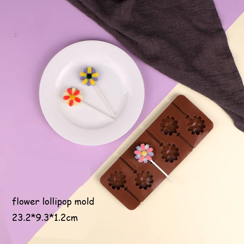 flower Круглый Цветок силиконовая форма для леденцов Поп палочки сумки украшения торта инструменты 3D ледяные конфеты шоколадные формы выпечки инструмент - Цвет: flower