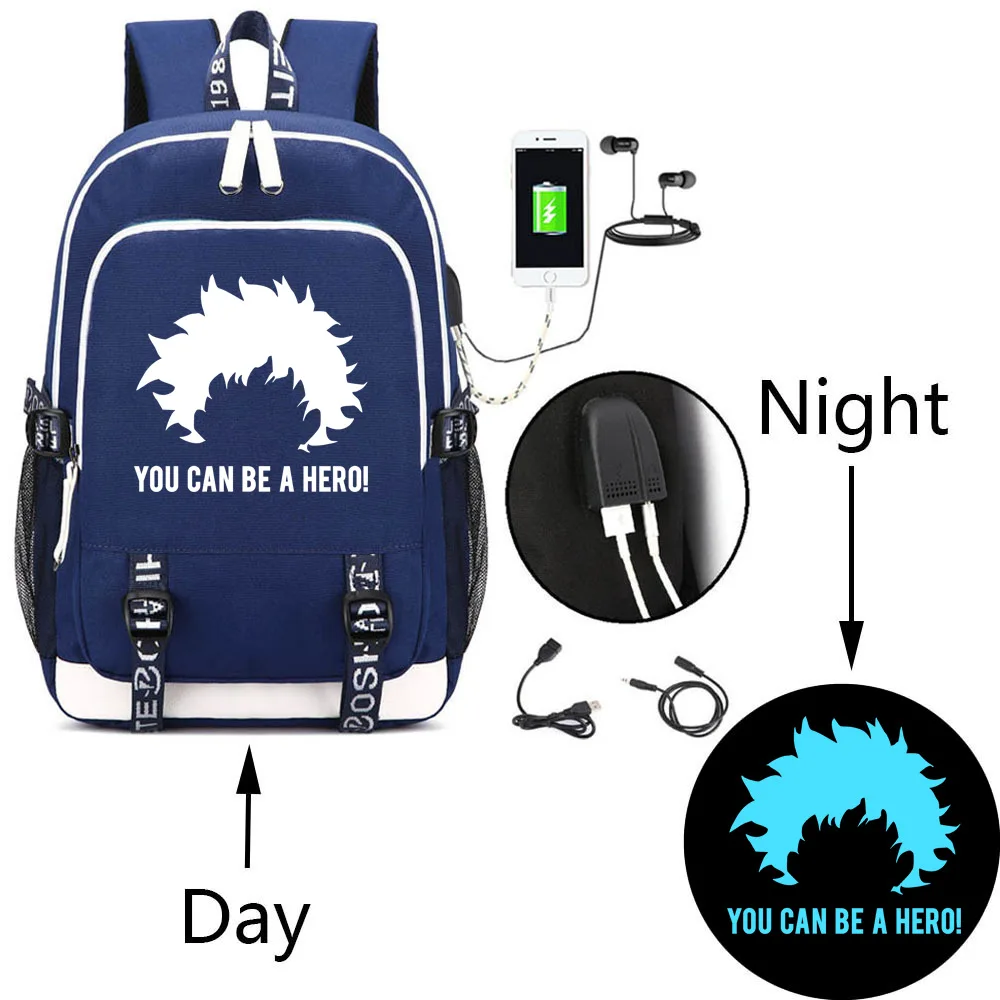 Мой герой Академии USB светящаяся школьная сумка Заряженный Рюкзак haku студент