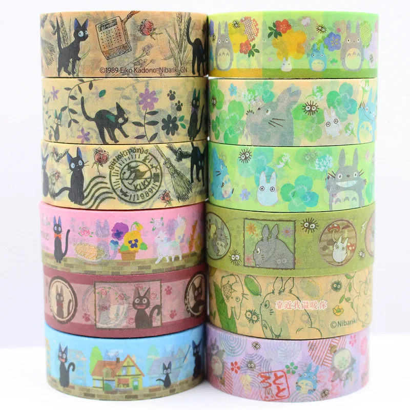 Бесплатная Shipping12 ROLLS 15 мм x 3 м Японии мультфильм васи цветные ленты/красивые и