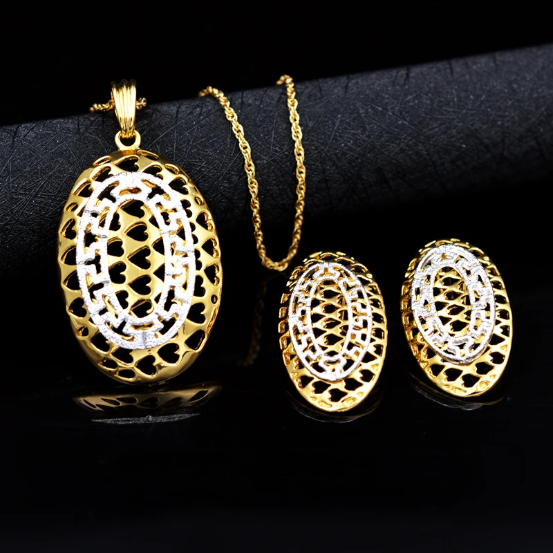 Солнечные ювелирные изделия круглые большие наборы колье серьги кулон для