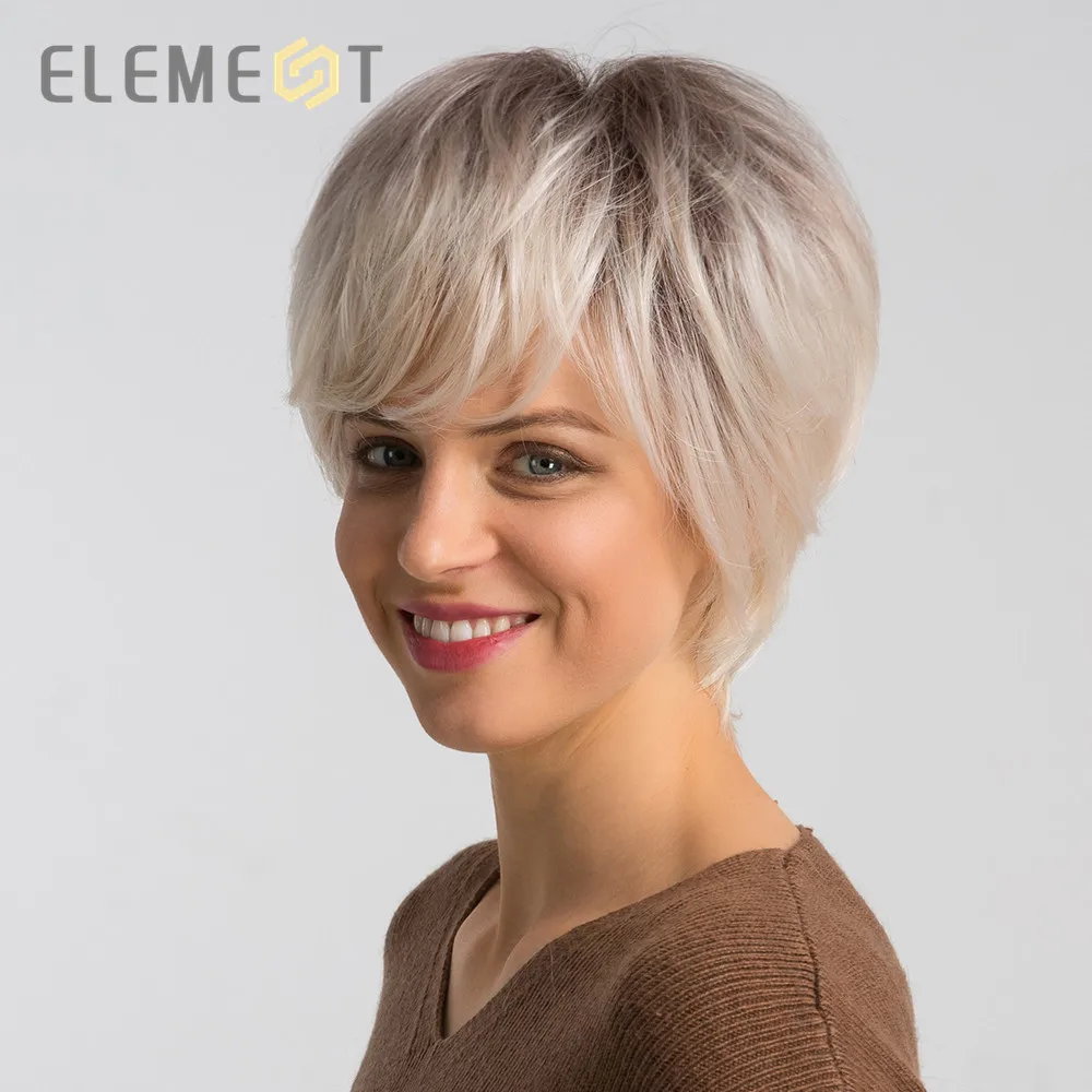 Element, 6 дюймов, короткий синтетический парик, смесь, 50% человеческие волосы для женщин, модные, стриженые, вечерние, на каждый день, парики