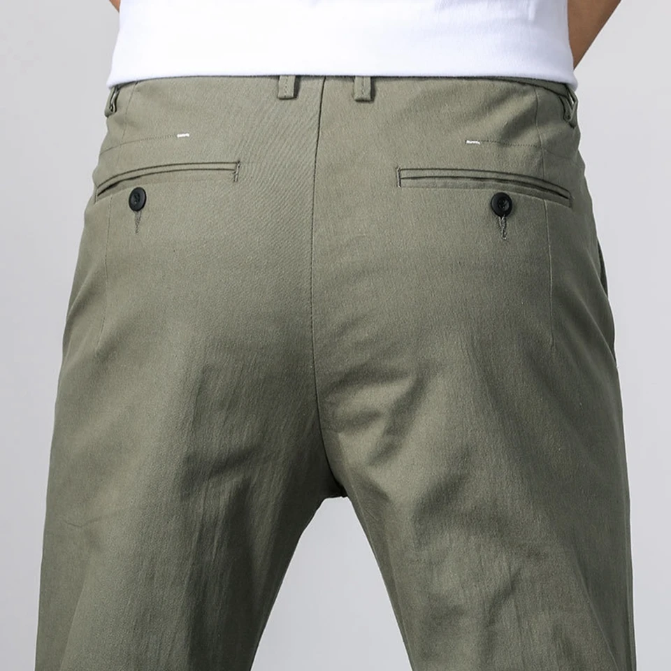 Men ANKLE Length Trousers 98.2% cotton 1.8% spandex Summer Thin Zipper Green Grey Black Slim Male Young Man Pencil Ninth Pants | Мужская