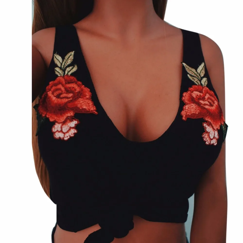 Новые пикантные летние Для женщин Женская Цветочная вышивка бюстье топы из