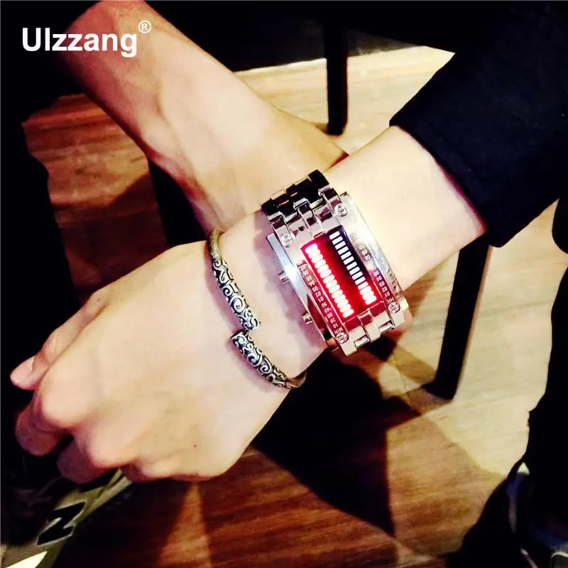 Модные цифровые наручные часы унисекс из нержавеющей стали с подсветкой