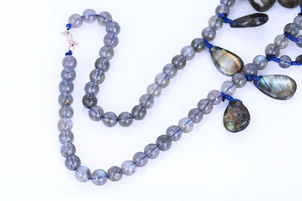 

Birthday gift,925 Silver With Natural Labradorite Gemstone Jewelry Necklace,Gem Customized,29x16x5mm 81.5g 62cm