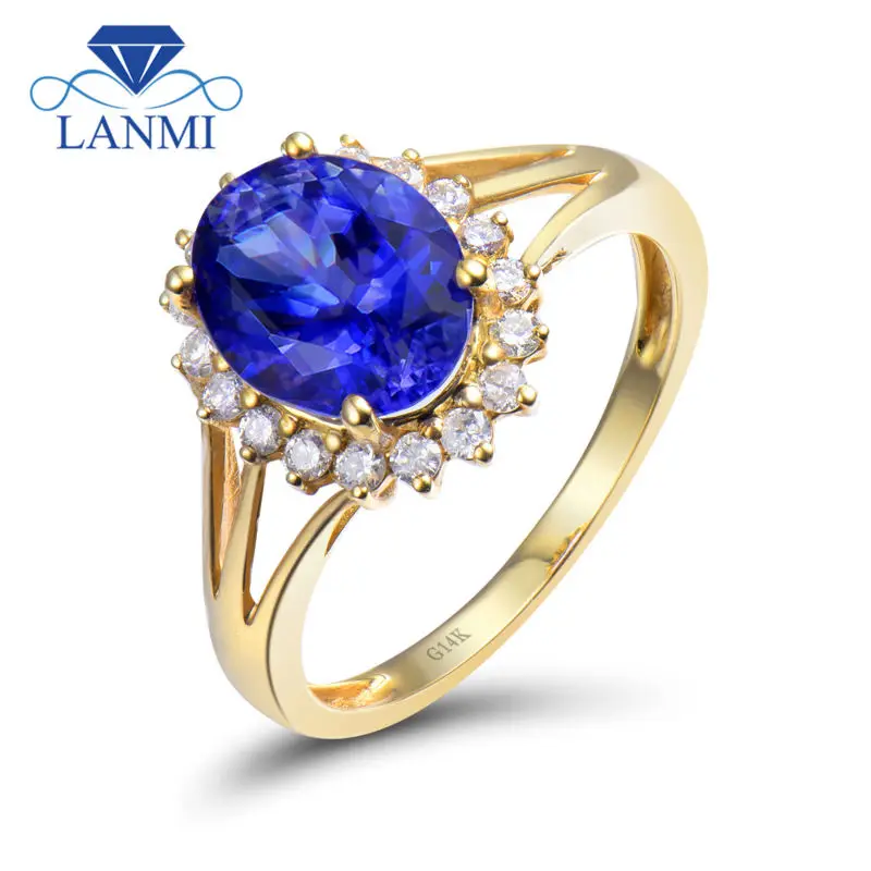 

LANMI Vintage Ring Oval 7x9mm Blue Gemstone Solid 14Kt Yellow Gold Tanzanite Ring Anniversary Rings For Women