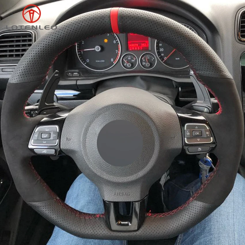 Lqtenleo черная замша натуральная кожа рулевое колесо Крышка для Volkswagen Golf 6 GTI MK6 VW Polo GT Scirocco Passat R-Line Golf7