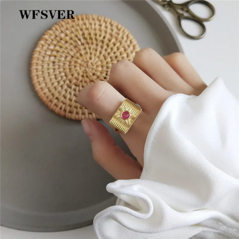 WFSVER кольцо из стерлингового серебра 925 для женщин Золотой Цвет Прямоугольник с