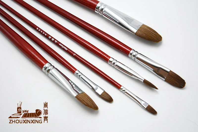 6 pcs/set weasel hair Fingernail sape oil painting brush red long wood rod Gouache Watercolor Professional Painting Pen