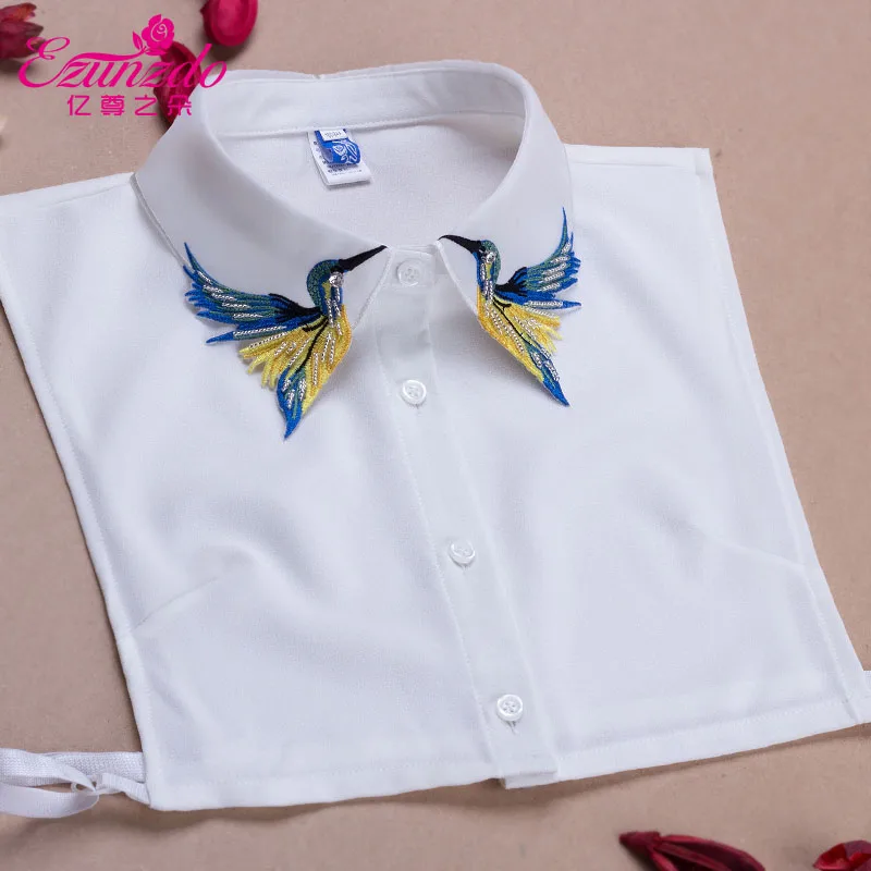 

Quality Styles white women Chiffon Kingfisher embroidery Diamante Embellished Collar Bib False Collar Fake Half Shirt