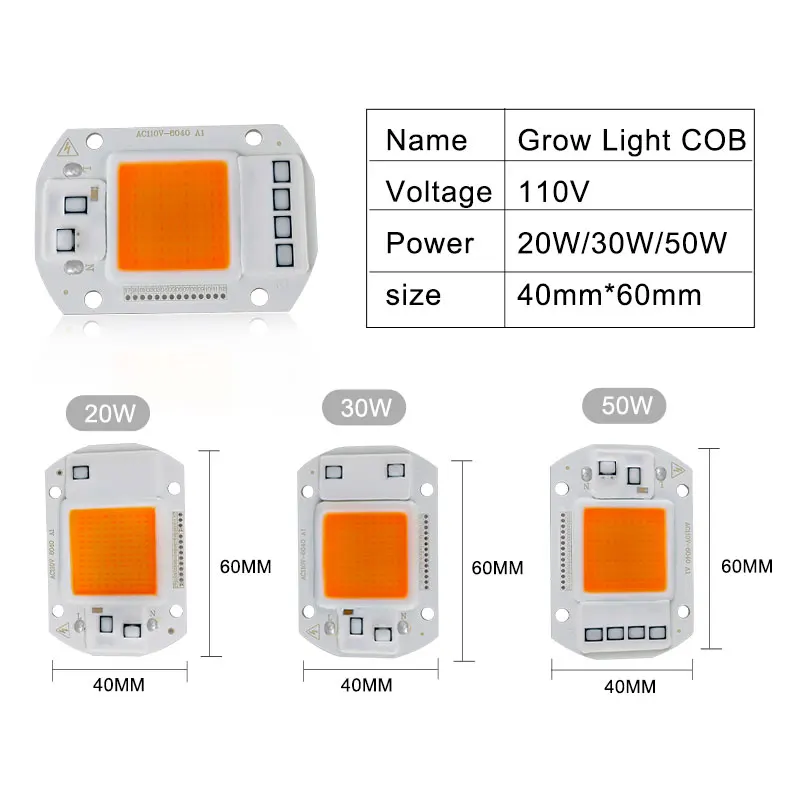 Фитолампа полного спектра с монолитным блоком светодиодов 20/30/50 Вт 110/220 В - купить