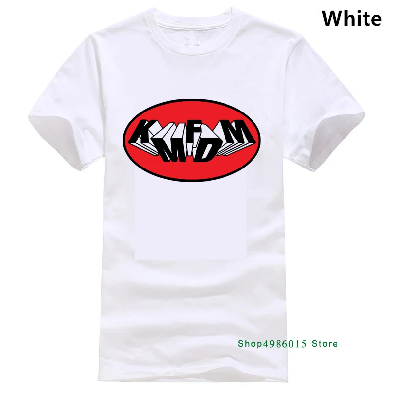 Белый Забавная Мужская футболка белая футболка черная футболка KMFDM овальная футболка с логотипом одежда в стиле хип-хоп хлопковая футболка с коротким рукавом размера плюс - Цвет: Белый