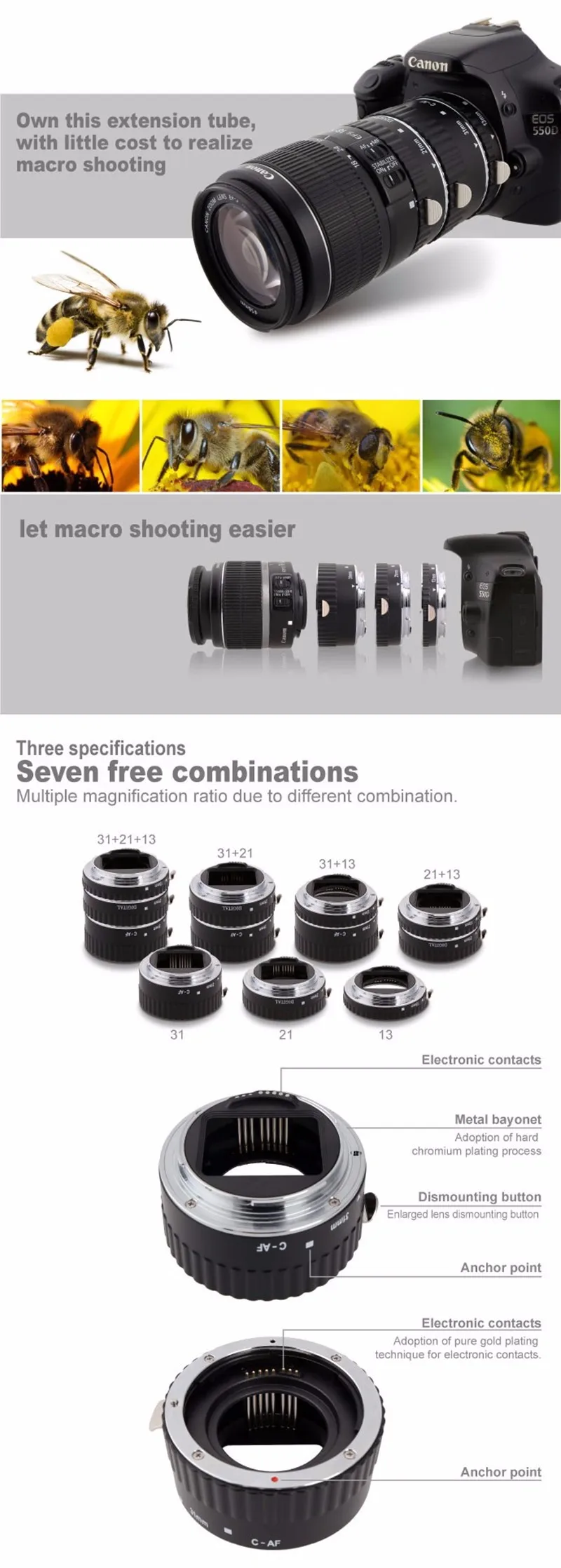 Meike MK-C-AF1-AL металлический Автофокус AF Подтверждение Макро Удлинитель для Canon EOS 5D Mark III IV 6D MAIK II 6D 5Ds 5ds R 7D 1D C