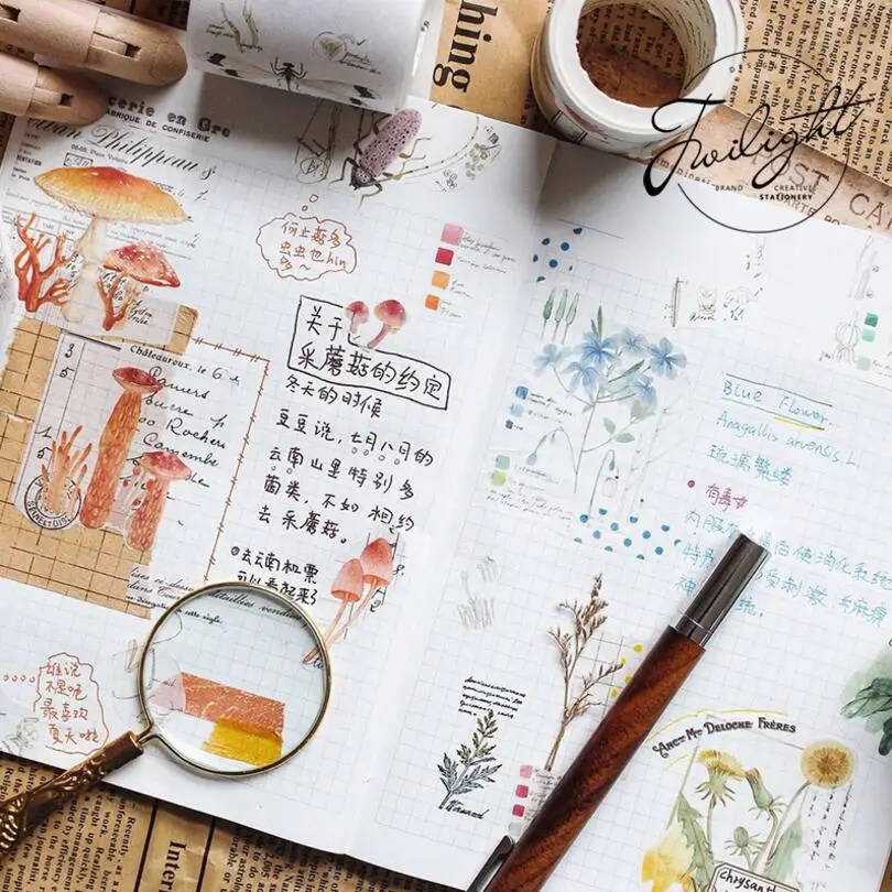 Винтажная Красивая растительная Цветочная Грибная лента для декорации Washi DIY