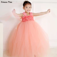 peach color children girls flower tutu dress princess tulle flower girl dresses kids girls party pageant wedding ball gown dress