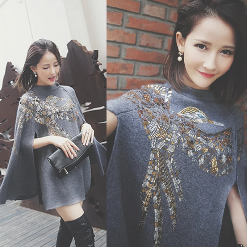 

Pullover Wool Real Pull Sale Women Sweater New Autumn And Winter In The Long Section Of Sequins Shawl Coat Fall Thick Shawls