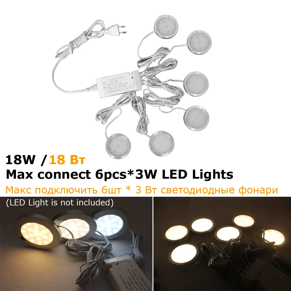 6pcs led under cabinet light with 12v power driver 1 to 6 lamps indoor lamps for home shop cupboard closet kitchen lighting free global shipping