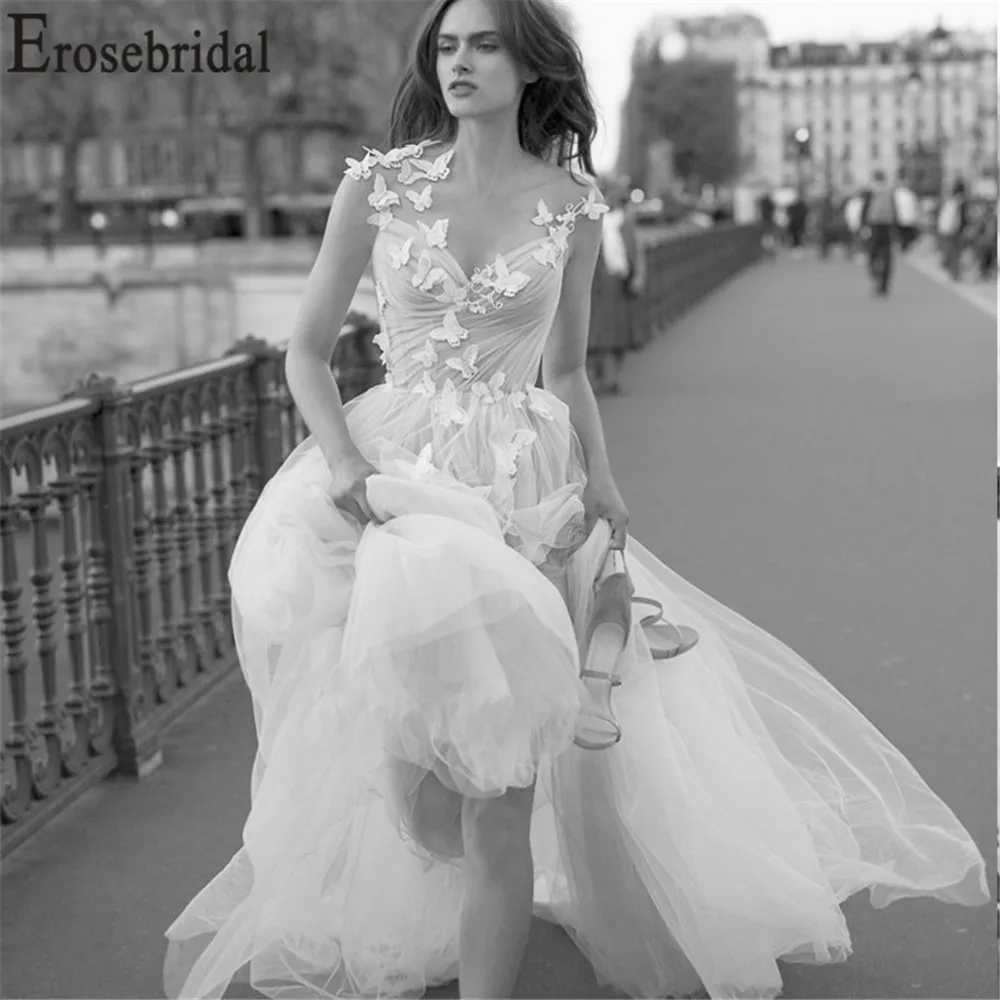 Erosebridal New Arrival Open Back Wedding Dress Simple Women Bridal Tulle Vestidos De Novia 2019 A-Line Gowns | Свадьбы и торжества