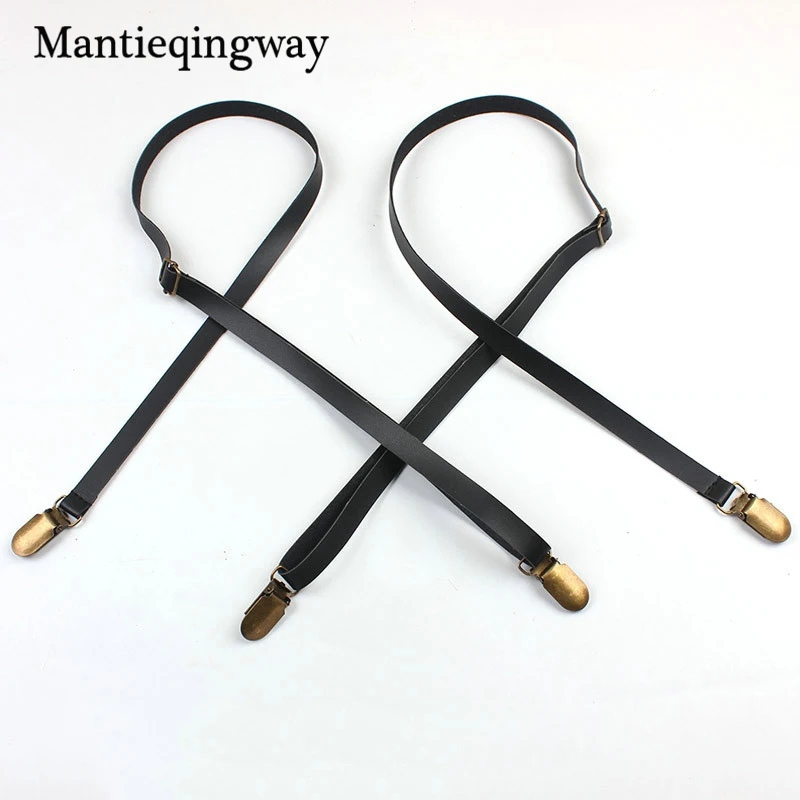 Mantieqingway 4 зажимы подтяжки Мужские Регулируемый искусственная кожа черный пояс