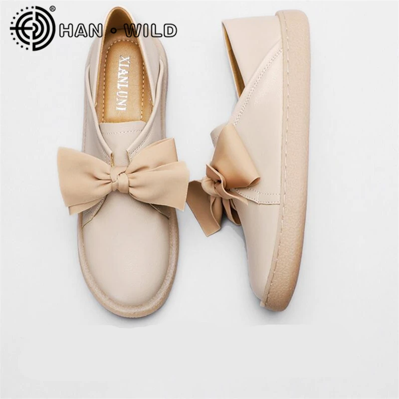

2019 Autumn Flats Women Shoes Bowtie Loafers Soft Leather Women Oxfords Slip On Footwear Female Comfortable Casual Shoes