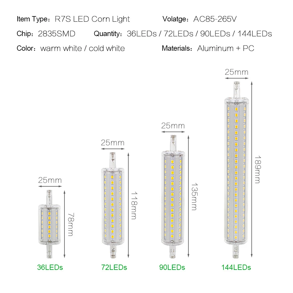 Светодиодная лампа R7S 5 вт 10 12 15 78 мм 118 135 189 SMD 2835 светодиодный 220 в 240 светильник па
