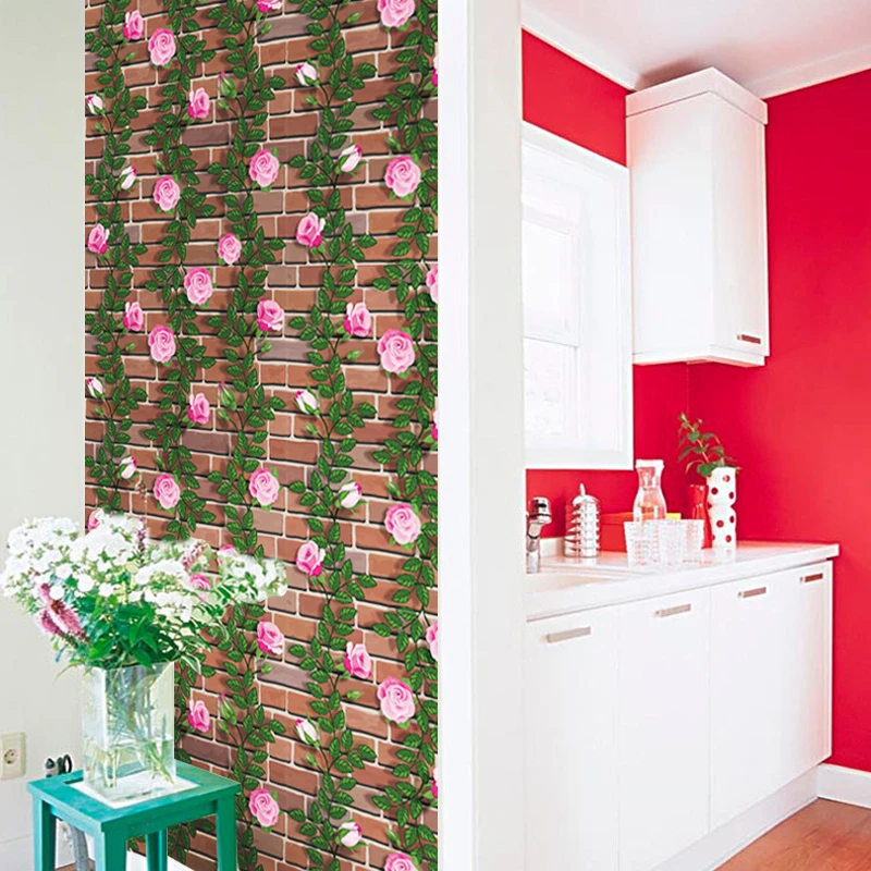

Pastoral Sweet Rose Flower Strips Wallpaper Baby Girl Kids Room Wallpapers 3d Brick Adhesive PVC Mural Leaves Wall Paper ZE099