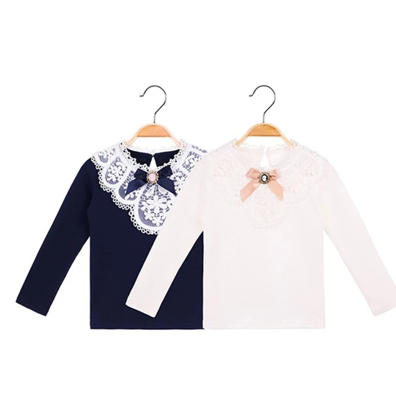 Блузка для девочек одежда с длинными рукавами и вышивкой кружевная отделка