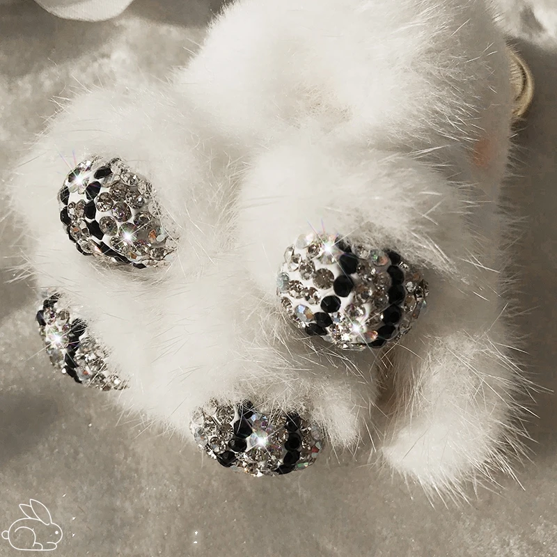 Симпатичный мультяшный кроличий мех бриллиантовый Кристалл помпон Сумочка с