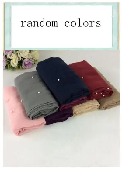 random colors Красивый жемчуг вискоза женские шарфы мусульманские платки Hijabs длинный роскошный женский шарф жемчуг - Цвет: random colors