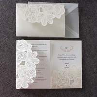 ivory invitations wedding birthday engagement greeting cards flower laser cut pocket paper invite high quality custom supply