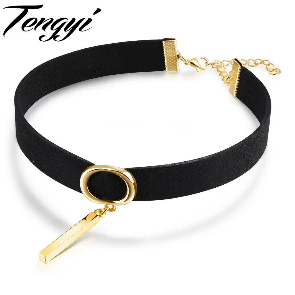 Tengyi простой кулон Для женщин колье Цепочки и ожерелья черный фланель